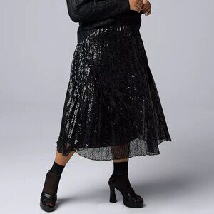 NWOT Simply Vera Vera Wang Black Pleated Sequin Skirt